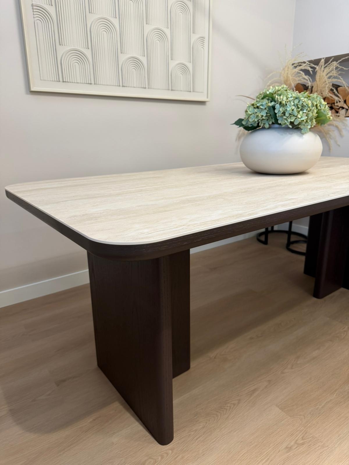 Eettafel Vento - Bruin Eiken - Keramiek (travertin look) - Rechthoekig
