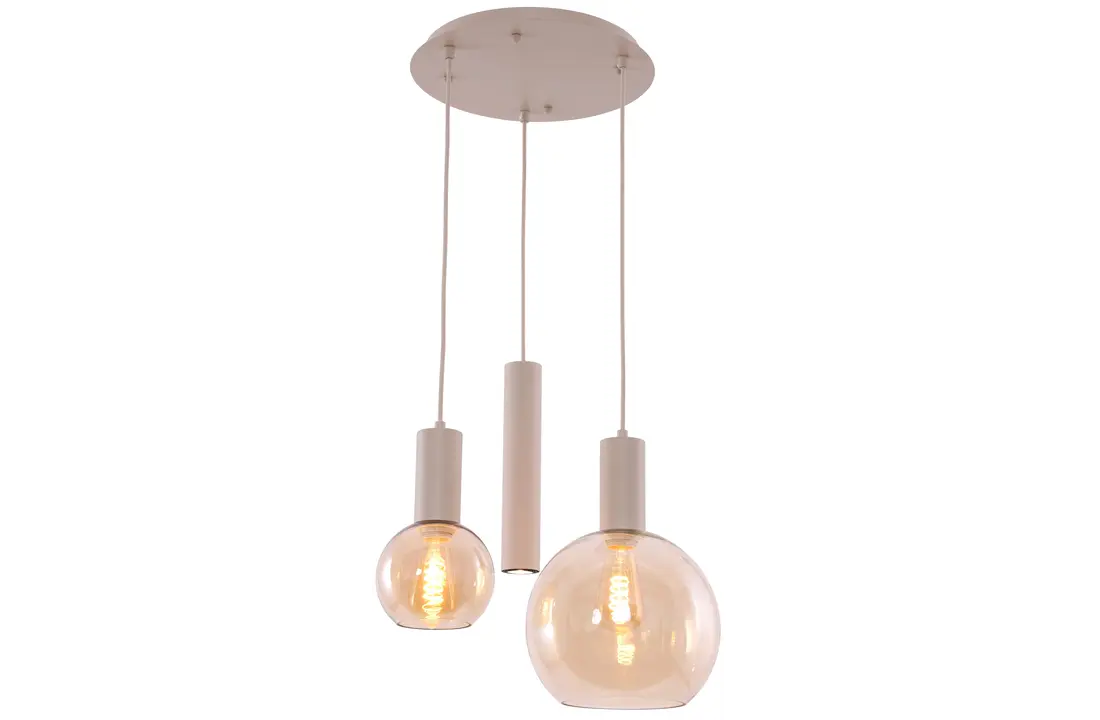 Hanglamp Aura  - Beige - 3 lichts - Rond - Amber glas