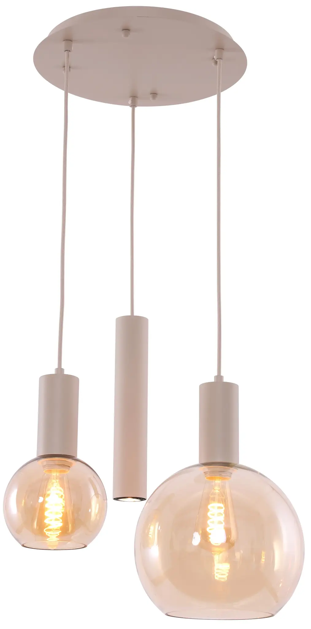 Hanglamp Aura  - Beige - 3 lichts - Rond - Amber glas