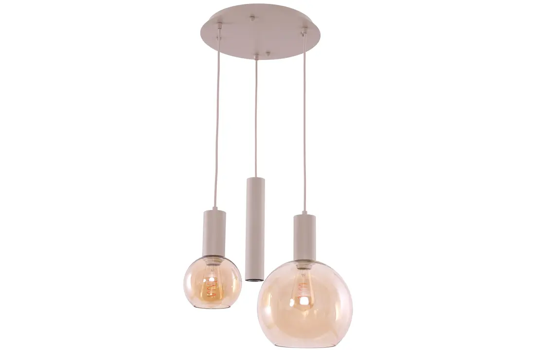 Hanglamp Aura  - Beige - 3 lichts - Rond - Amber glas