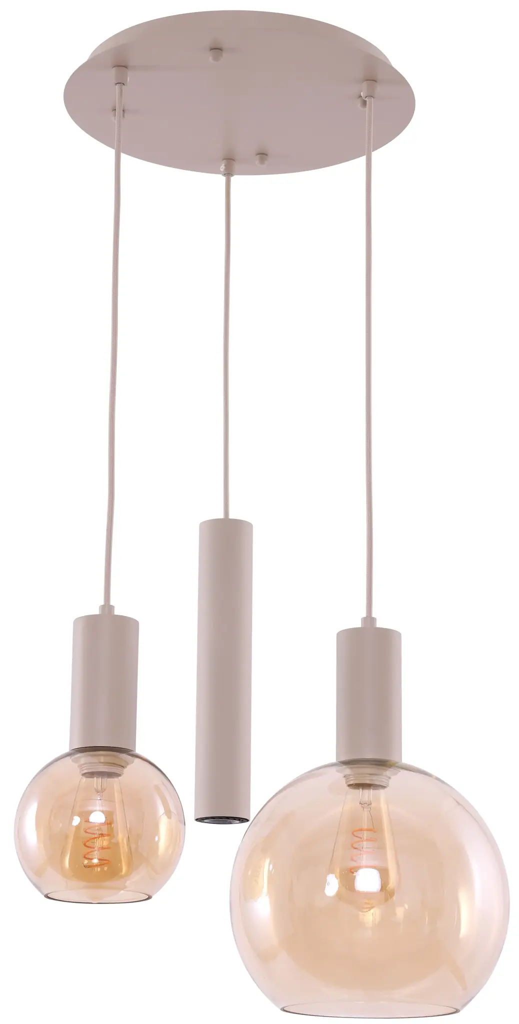 Hanglamp Aura  - Beige - 3 lichts - Rond - Amber glas