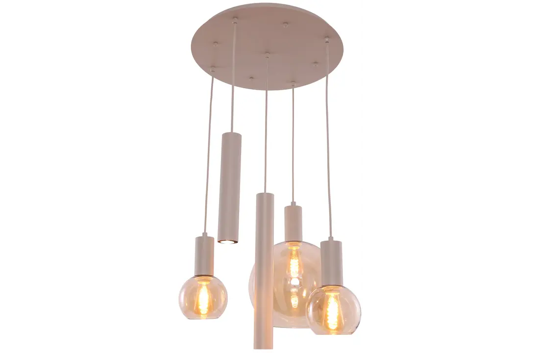Hanglamp Aura - Beige - 5 lichts - Rond - Amber glas