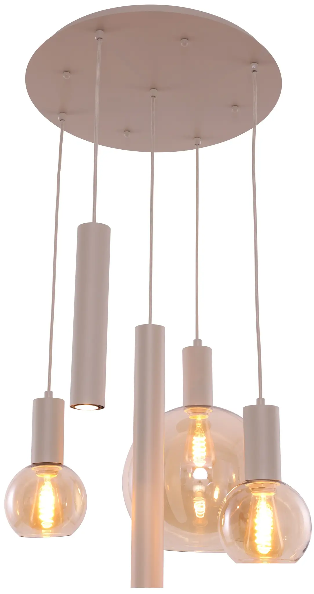 Hanglamp Aura - Beige - 5 lichts - Rond - Amber glas