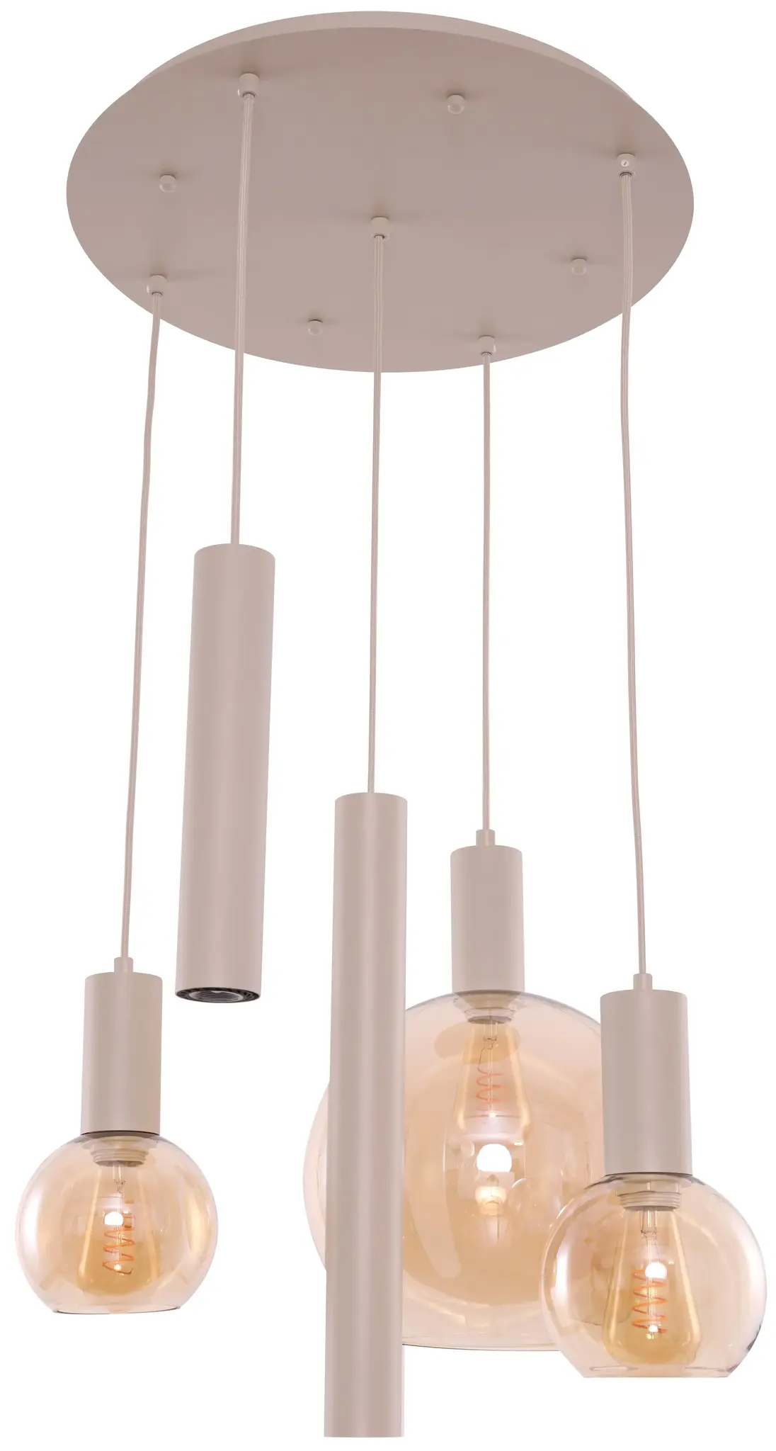 Hanglamp Aura - Beige - 5 lichts - Rond - Amber glas