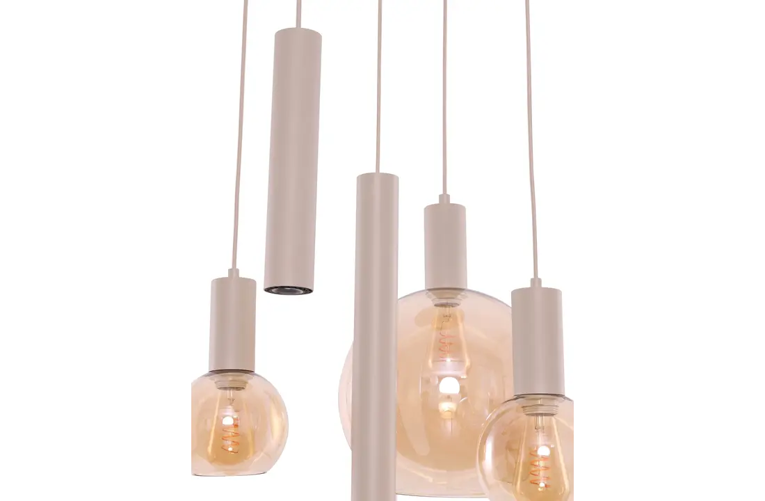Hanglamp Aura - Beige - 5 lichts - Rond - Amber glas