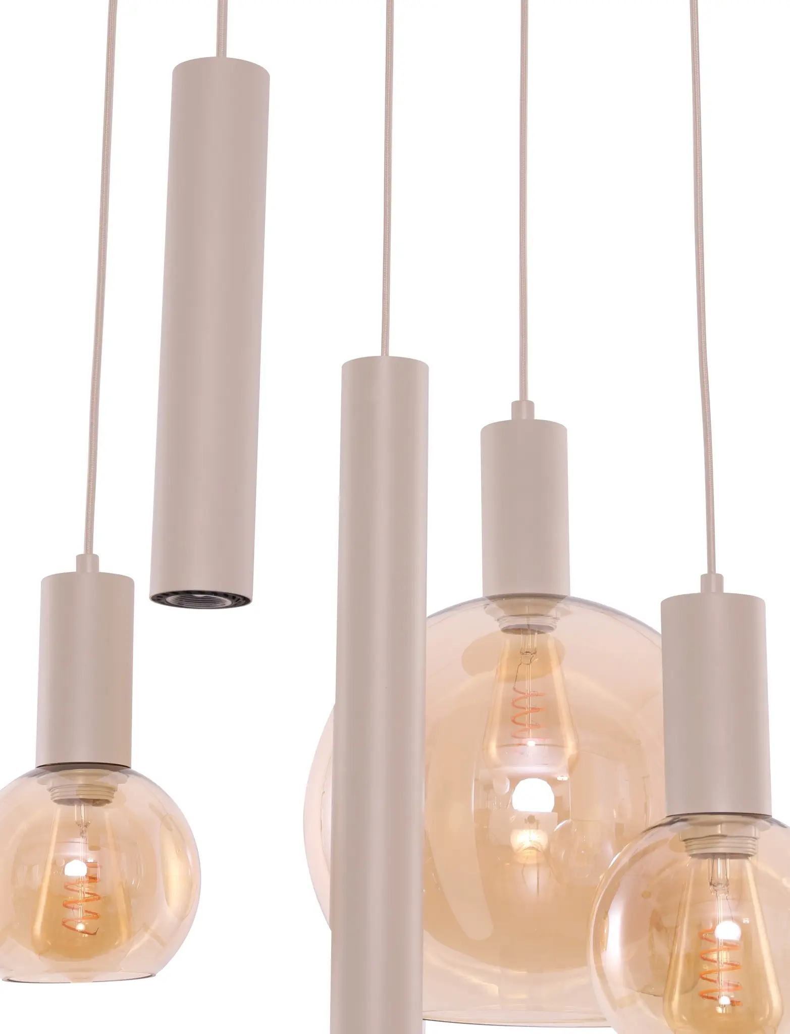 Hanglamp Aura - Beige - 5 lichts - Rond - Amber glas