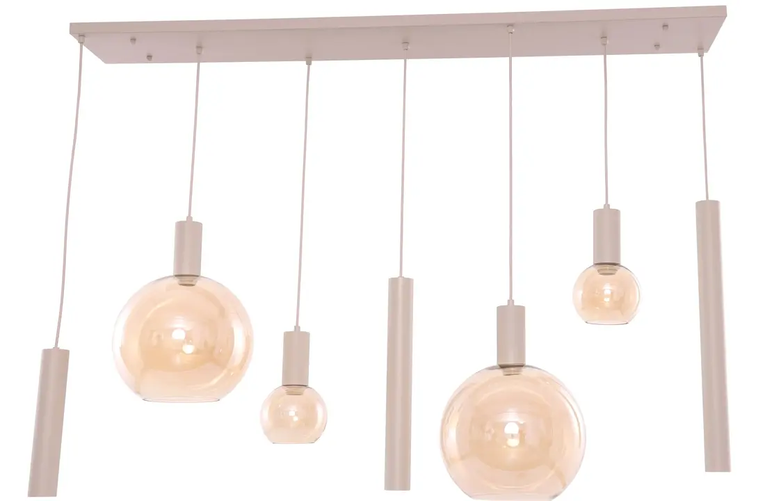 Hanglamp Aura  - Beige - 7 lichts  - Rechthoekig - Amber glas