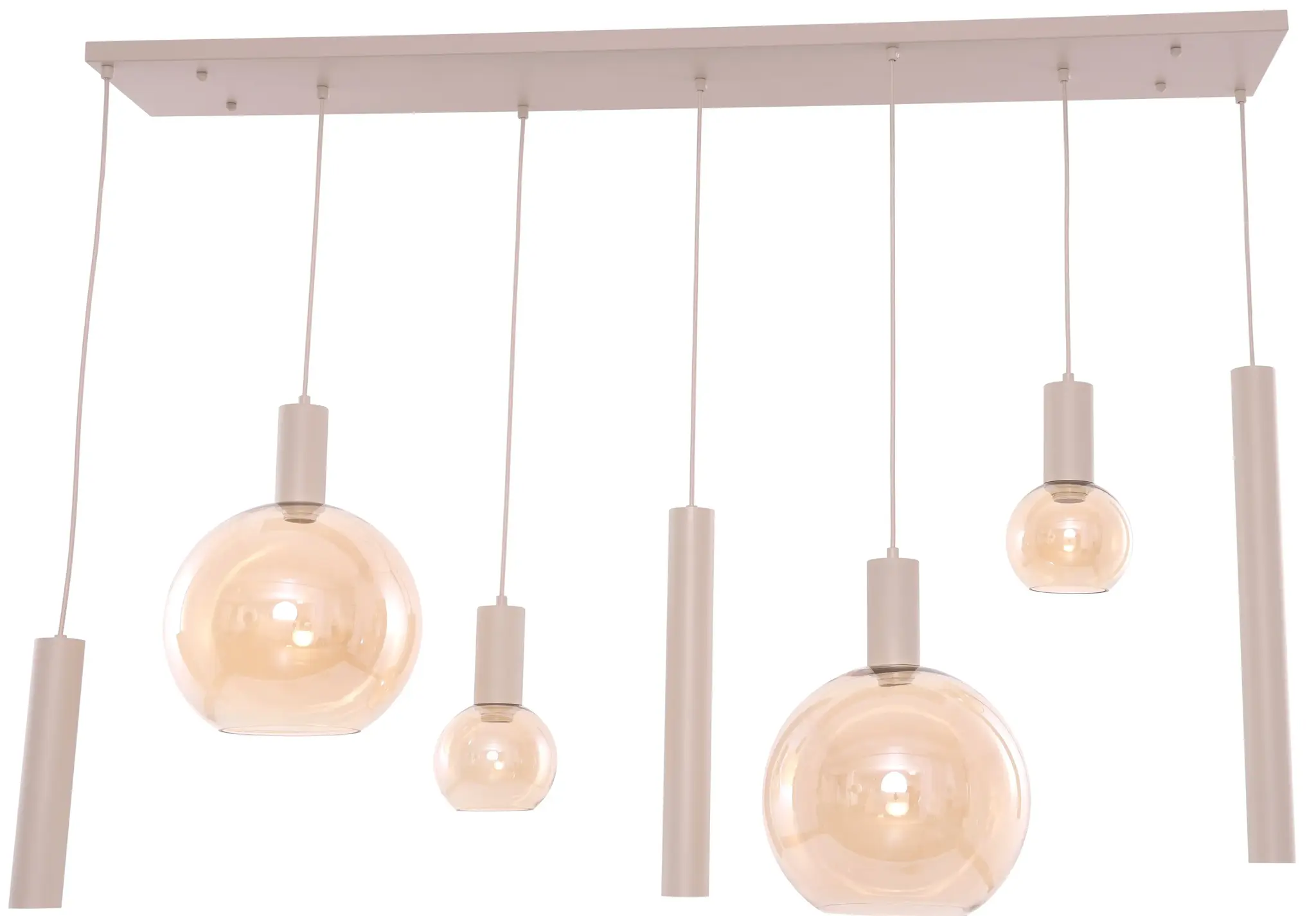 Hanglamp Aura  - Beige - 7 lichts  - Rechthoekig - Amber glas