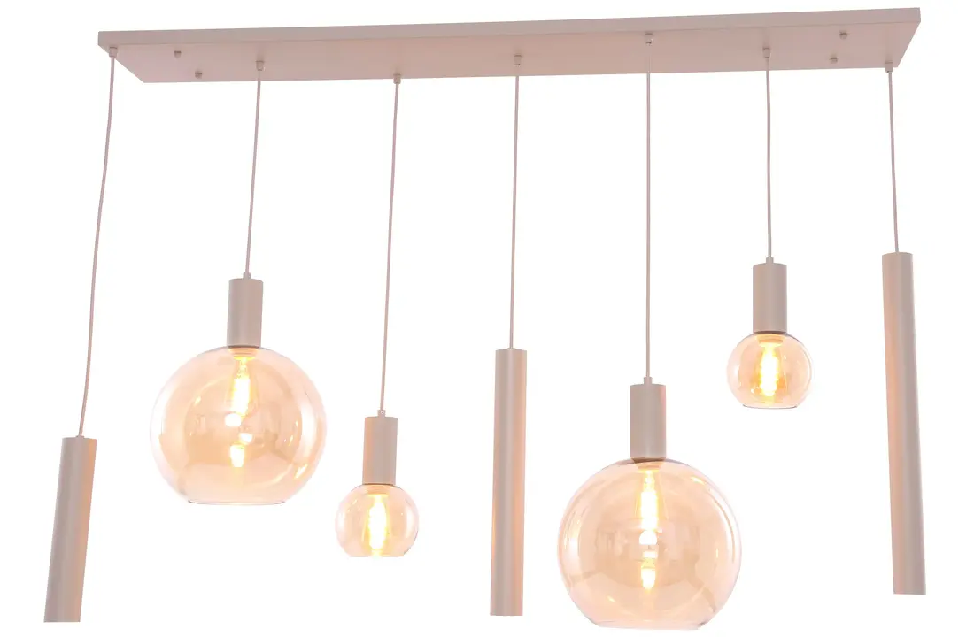 Hanglamp Aura  - Beige - 7 lichts  - Rechthoekig - Amber glas