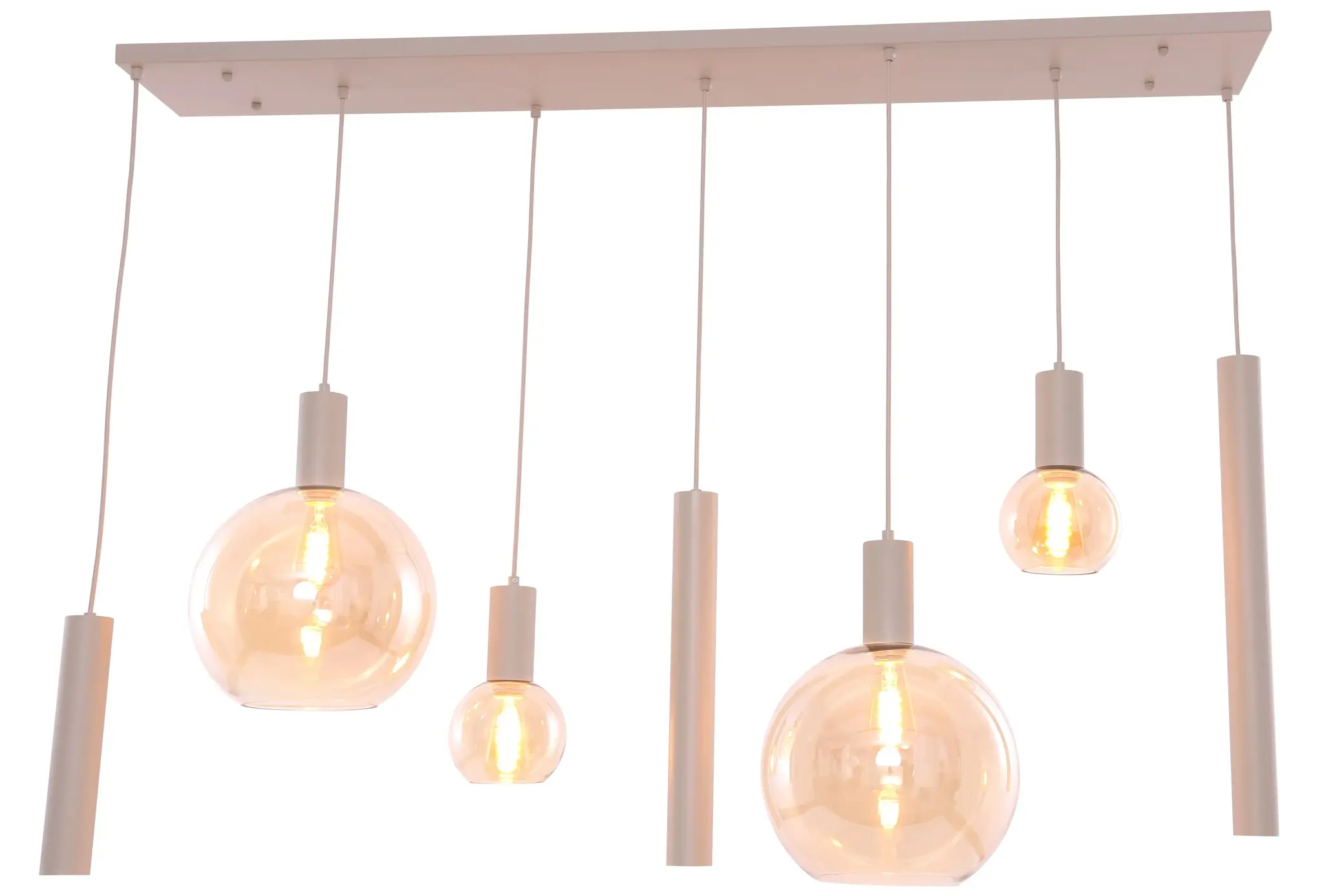 Hanglamp Aura  - Beige - 7 lichts  - Rechthoekig - Amber glas