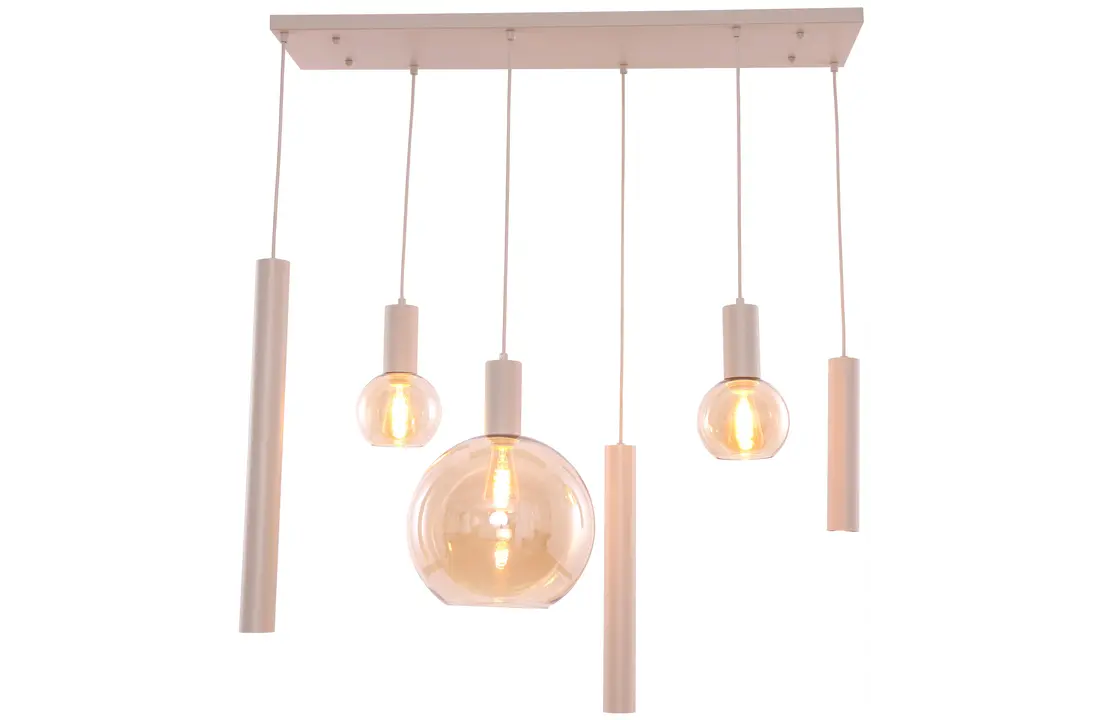 Hanglamp Aura - Beige - 6 lichts - Rechthoekig - Amber glas