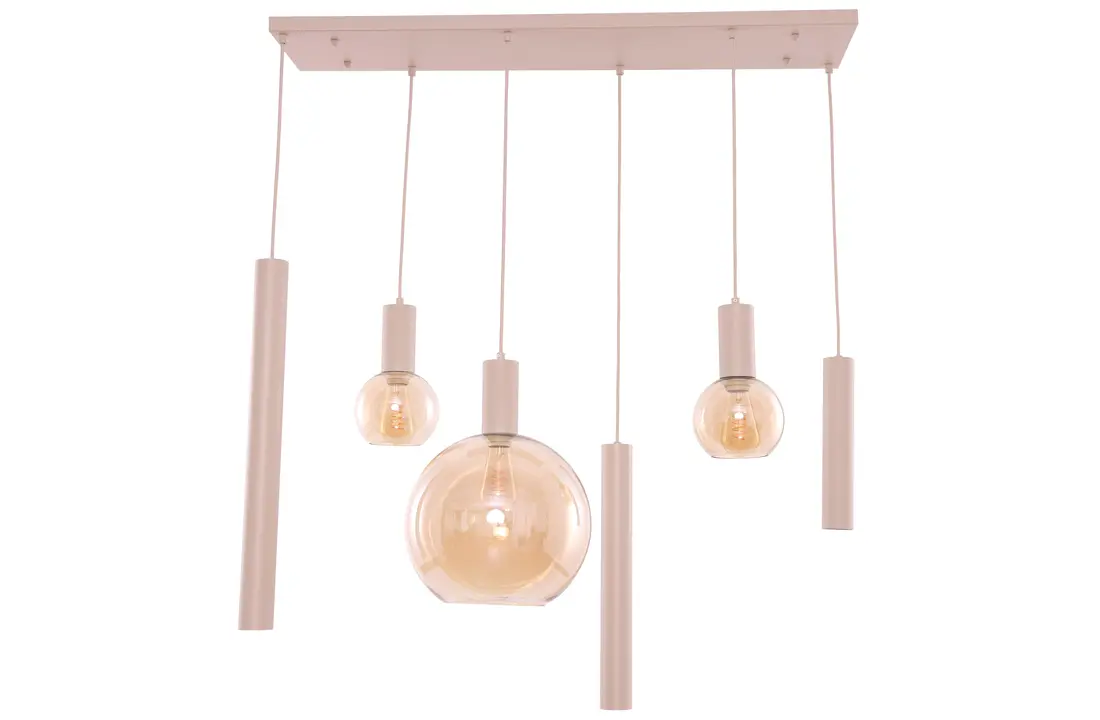 Hanglamp Aura - Beige - 6 lichts - Rechthoekig - Amber glas