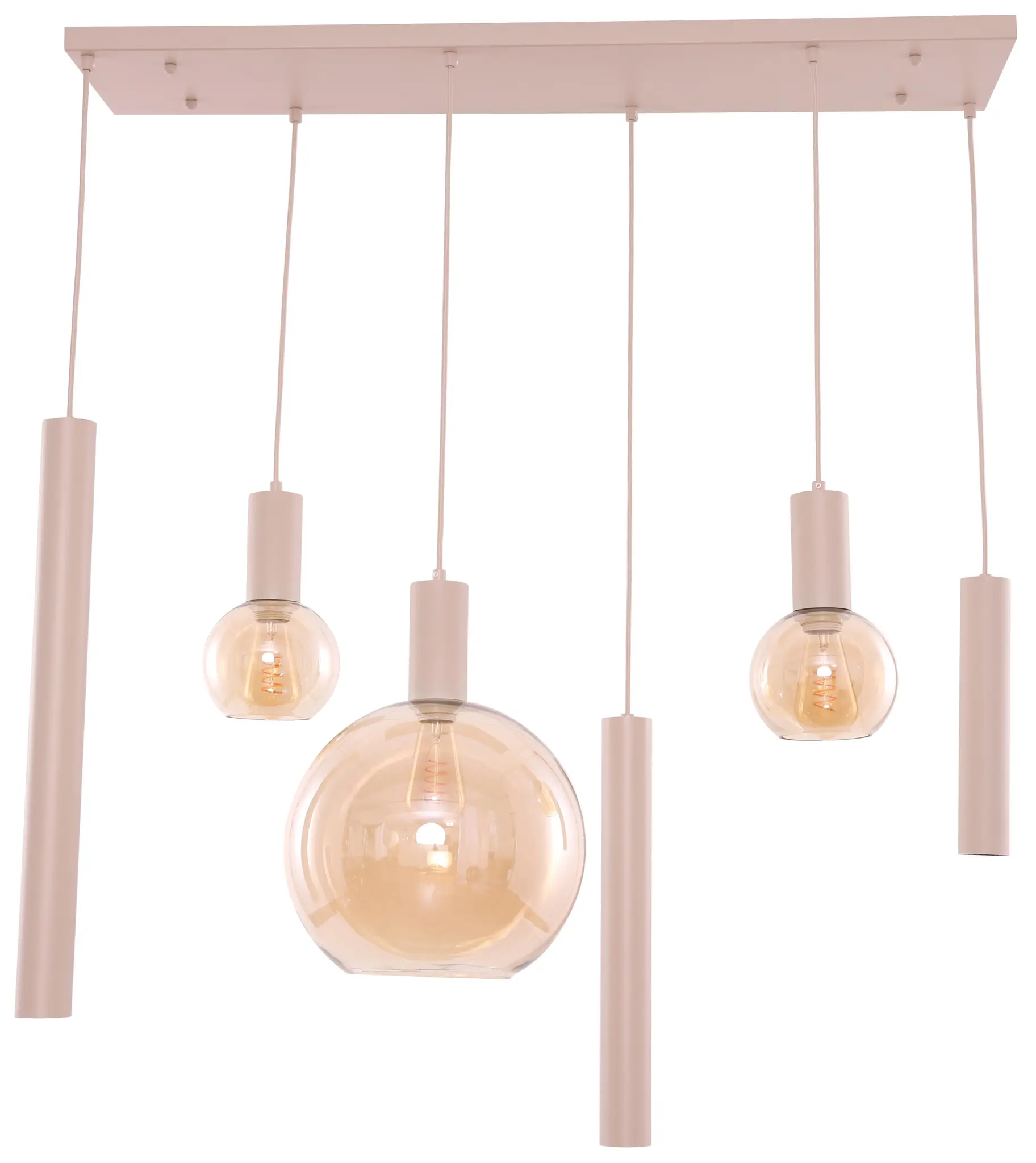 Hanglamp Aura - Beige - 6 lichts - Rechthoekig - Amber glas