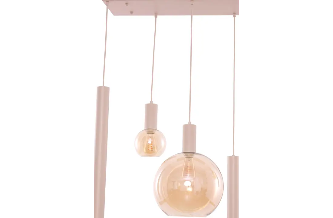 Hanglamp Aura - Beige - 6 lichts - Rechthoekig - Amber glas