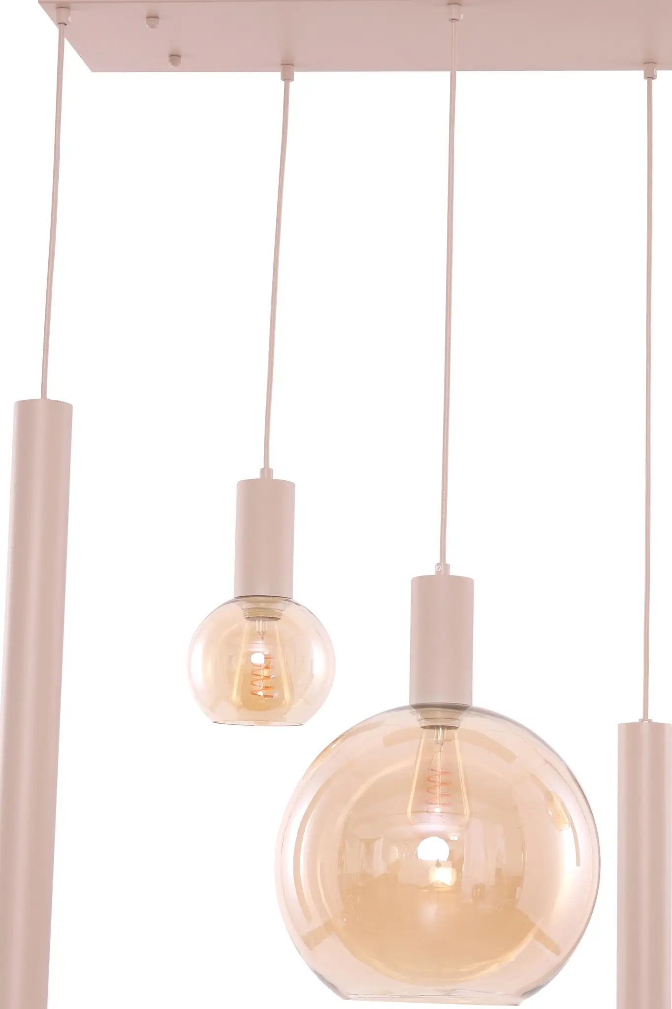 Hanglamp Aura - Beige - 6 lichts - Rechthoekig - Amber glas
