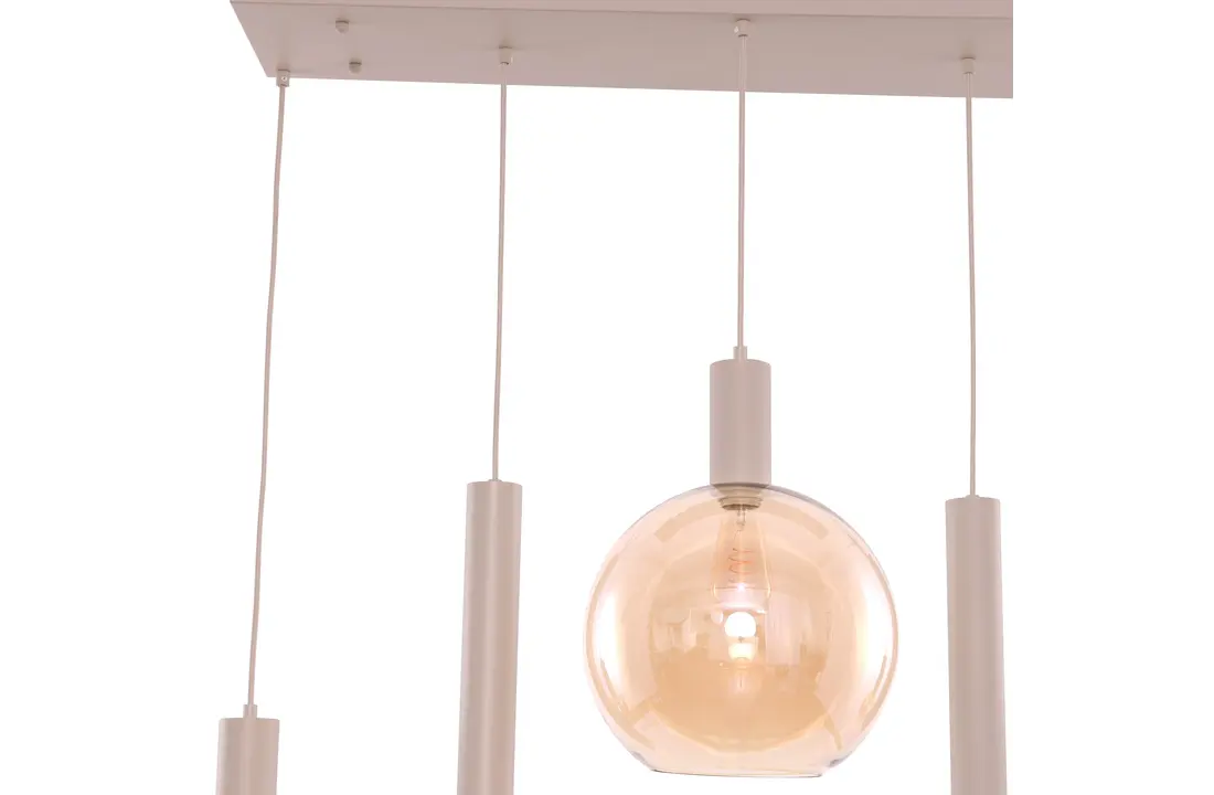 Hanglamp Aura  - Beige - 5 lichts - Rechthoekig - Amber glas