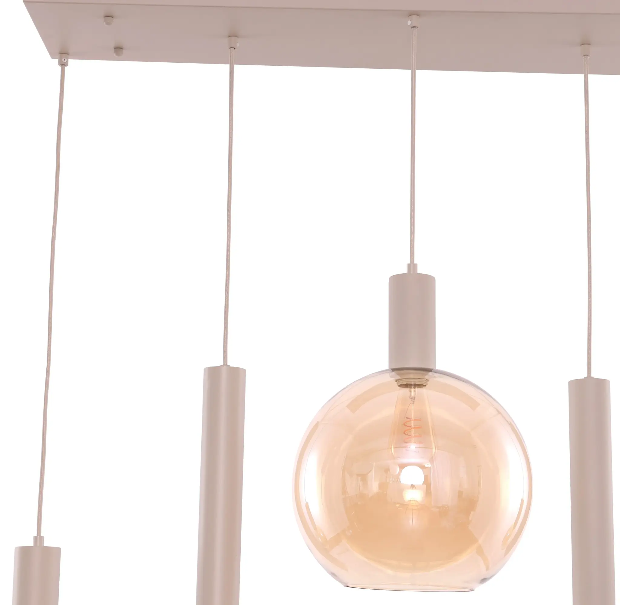 Hanglamp Aura  - Beige - 5 lichts - Rechthoekig - Amber glas
