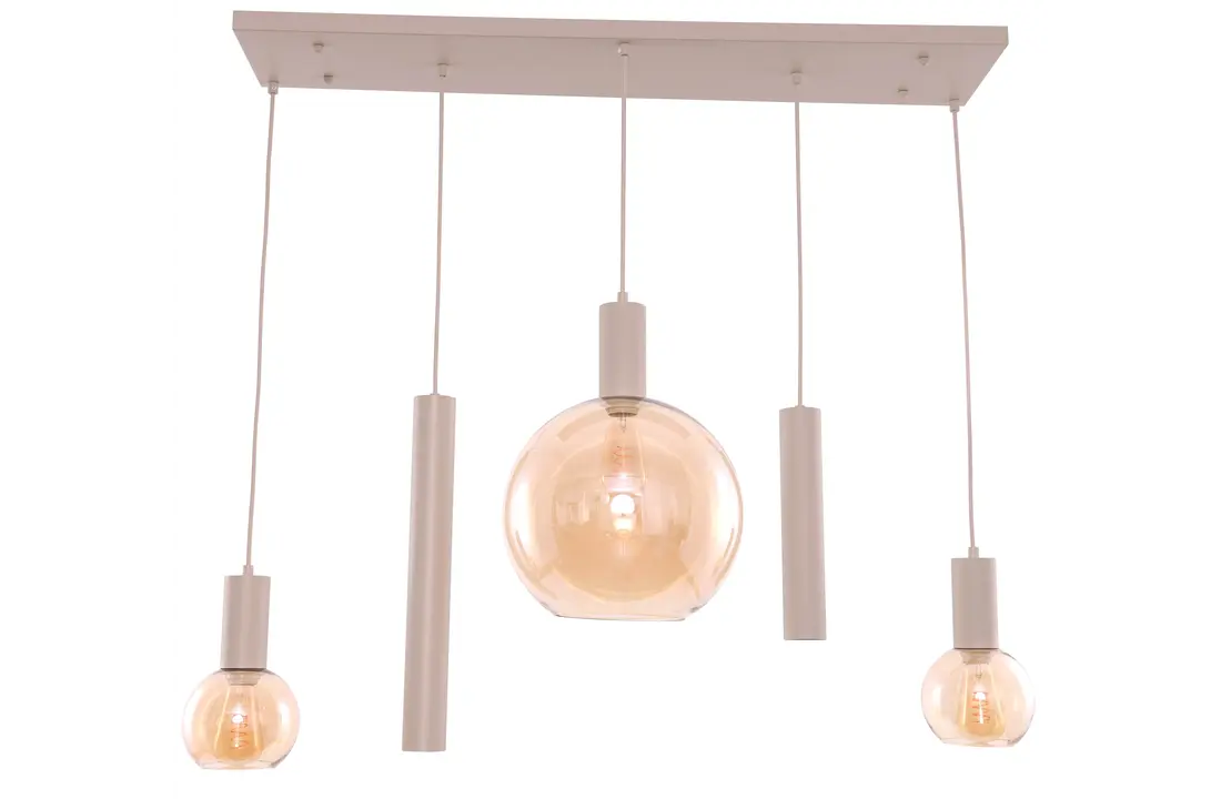 Hanglamp Aura  - Beige - 5 lichts - Rechthoekig - Amber glas
