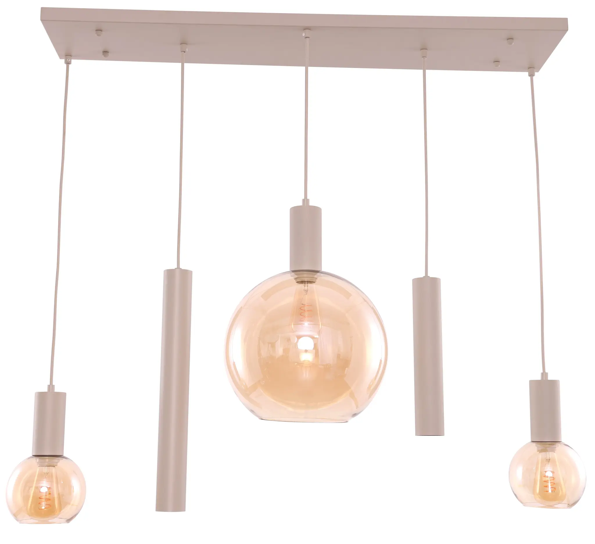 Hanglamp Aura  - Beige - 5 lichts - Rechthoekig - Amber glas