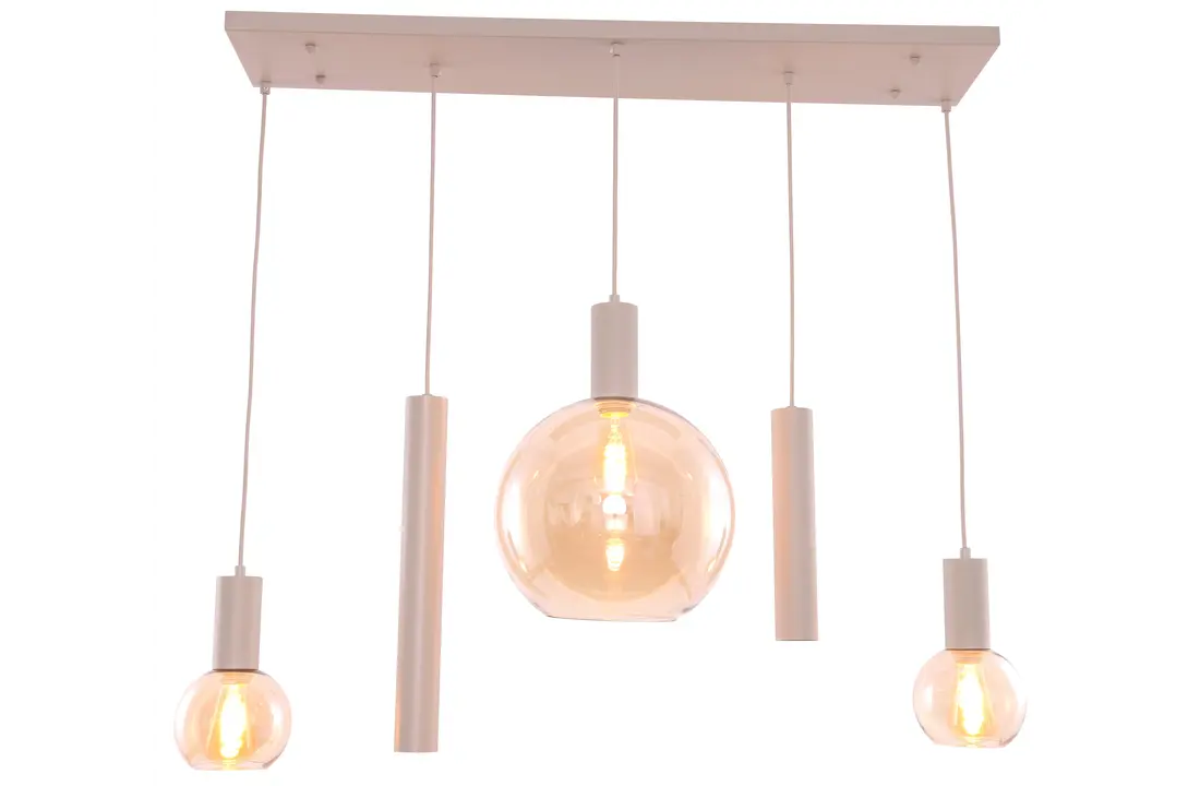 Hanglamp Aura  - Beige - 5 lichts - Rechthoekig - Amber glas
