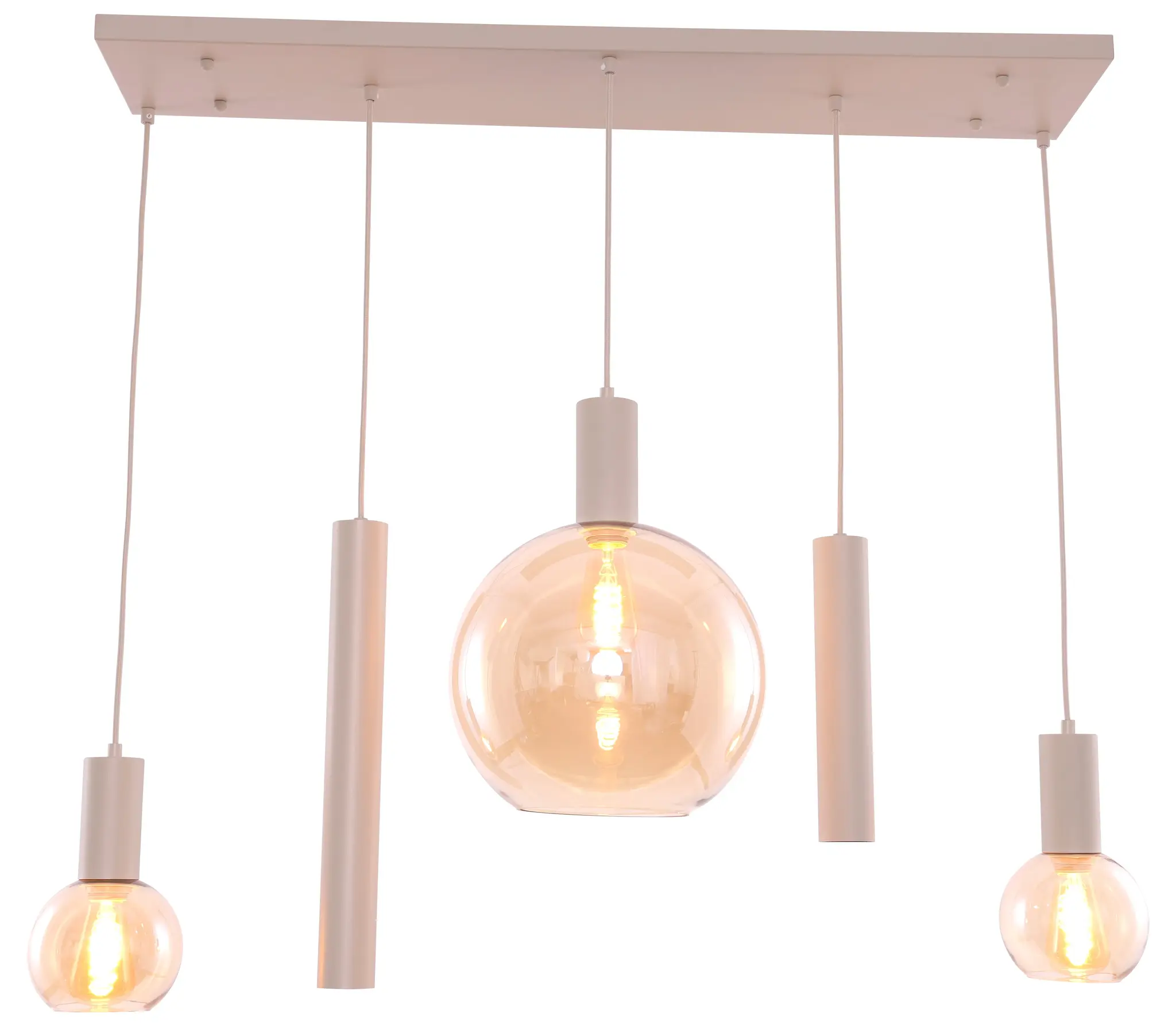 Hanglamp Aura  - Beige - 5 lichts - Rechthoekig - Amber glas