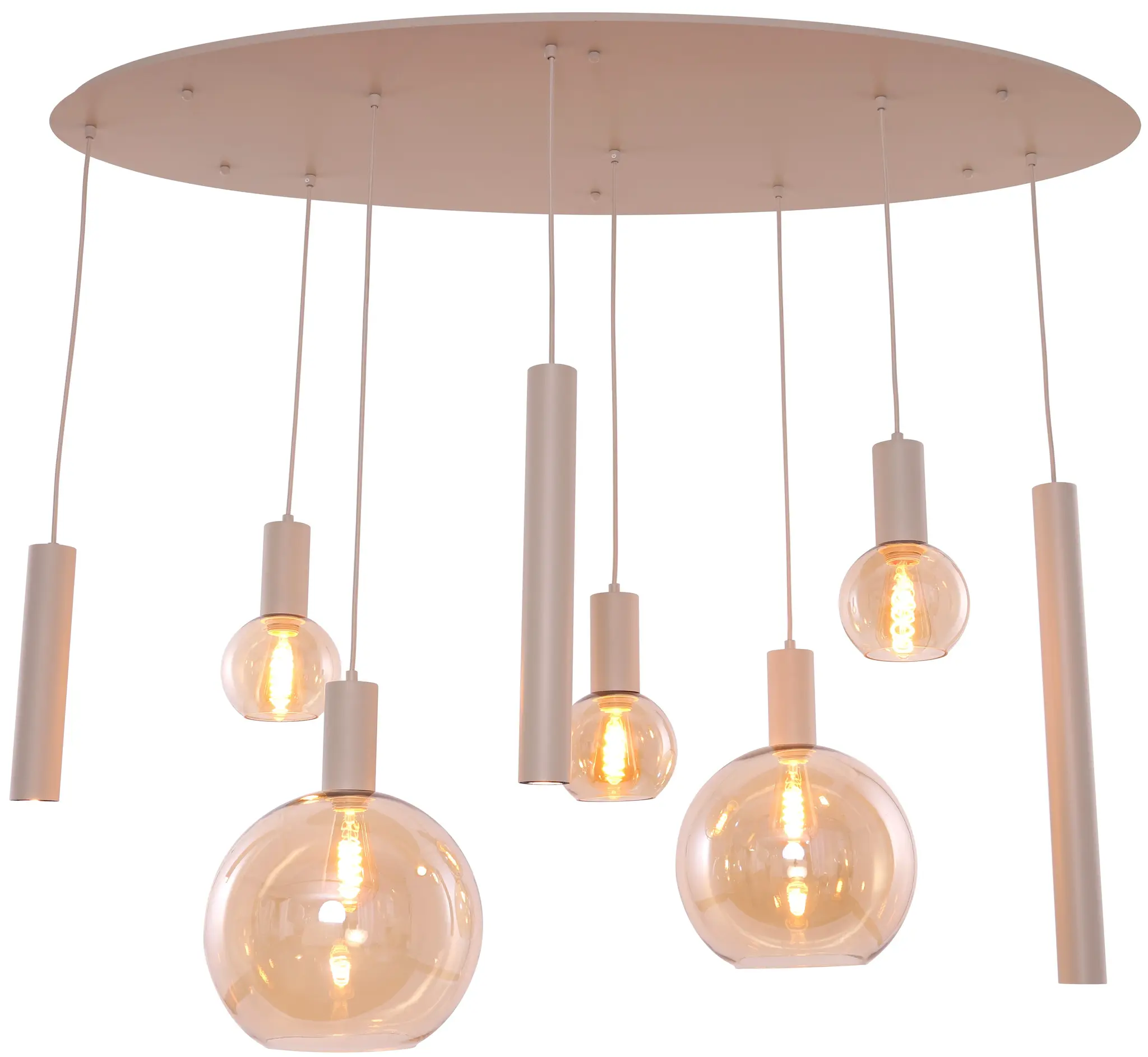 Hanglamp Aura  - Beige - 8 lichts - Ovaal - Amber glas