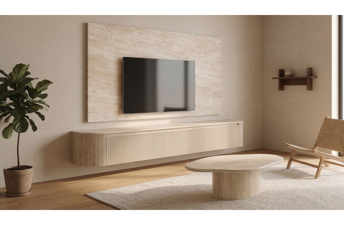 Carrara Tv Meubel Curved - Beige - Gebogen zijkant