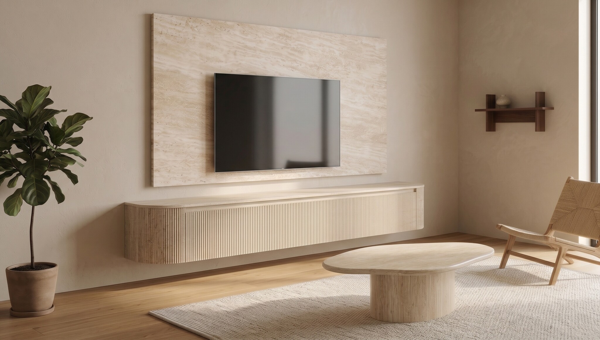 Carrara Tv Meubel Curved - Beige - Gebogen zijkant