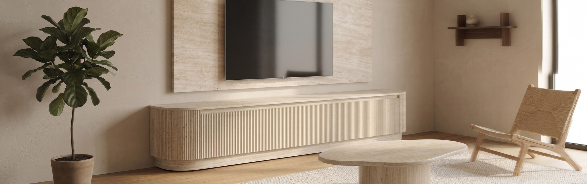 Carrara Tv Meubel Curved - Beige - Gebogen zijkant - Staand