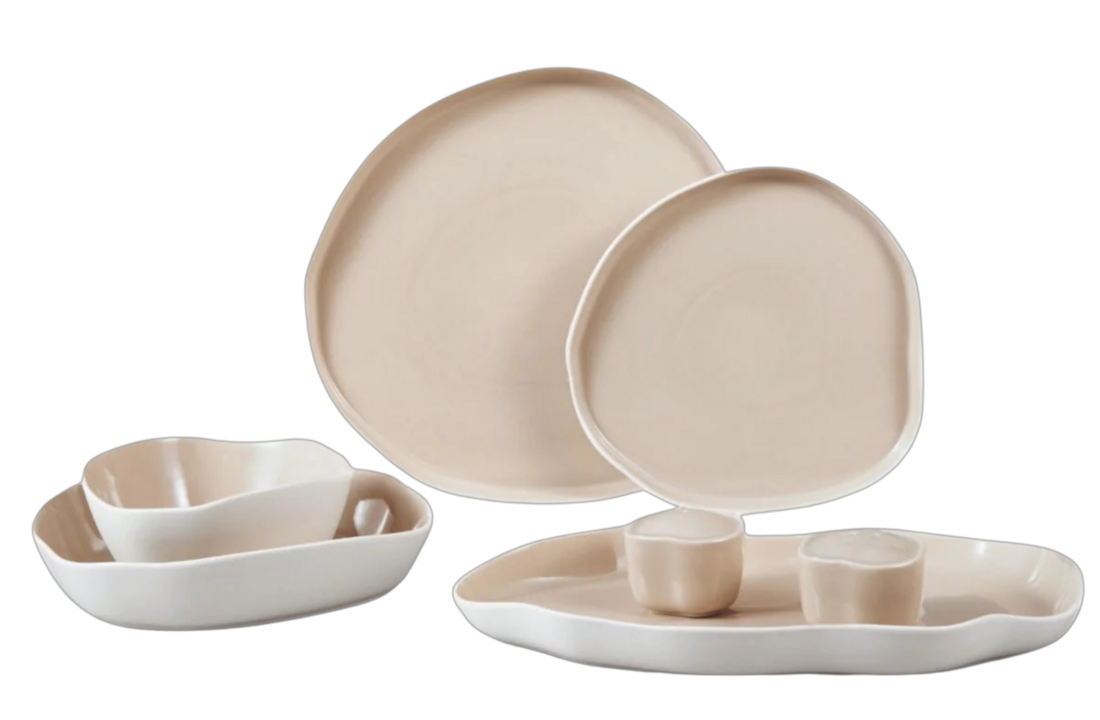 Bricard Bonnes Serviesset 27 delig - Porselein - Wit/Taupe - Organisch
