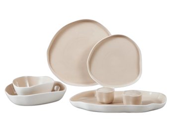 Bricard Bonnes Serviesset 27 delig - Porselein - Wit/Taupe - Organisch