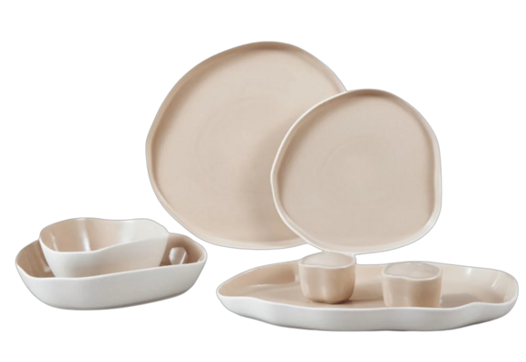 Bricard Bonnes Serviesset 27 delig - Porselein - Wit/Taupe - Organisch