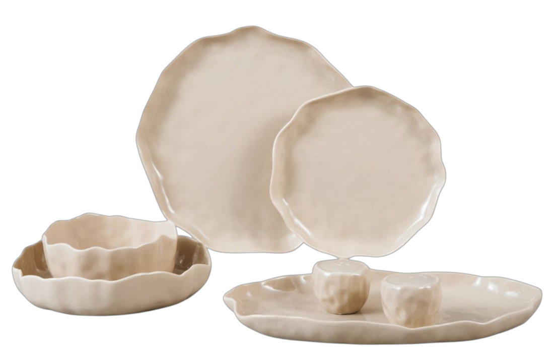 Bricard Angles Serviesset - 27 delig - Porselein - Taupe - Organisch