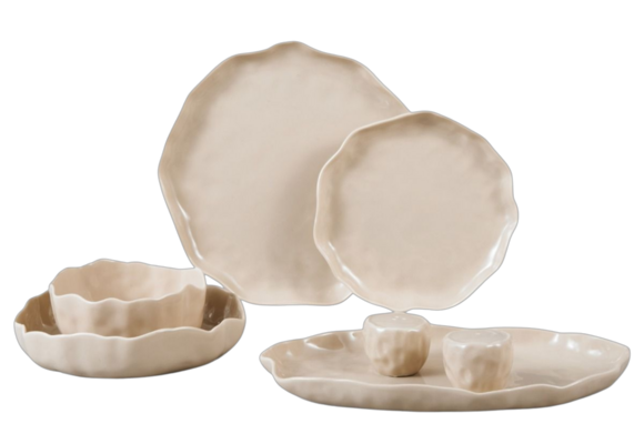 Bricard Angles Serviesset - 27 delig - Porselein - Taupe - Organisch