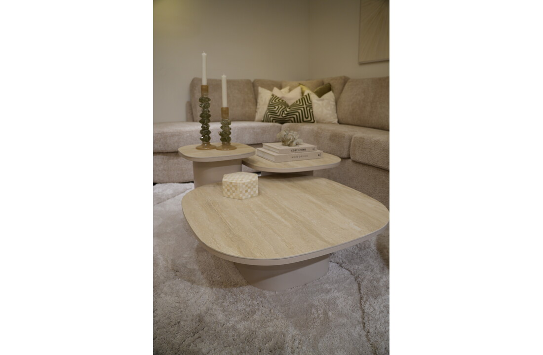 Salontafel Como -  Mat Beige - Keramiek (travertin look) - Set van 3