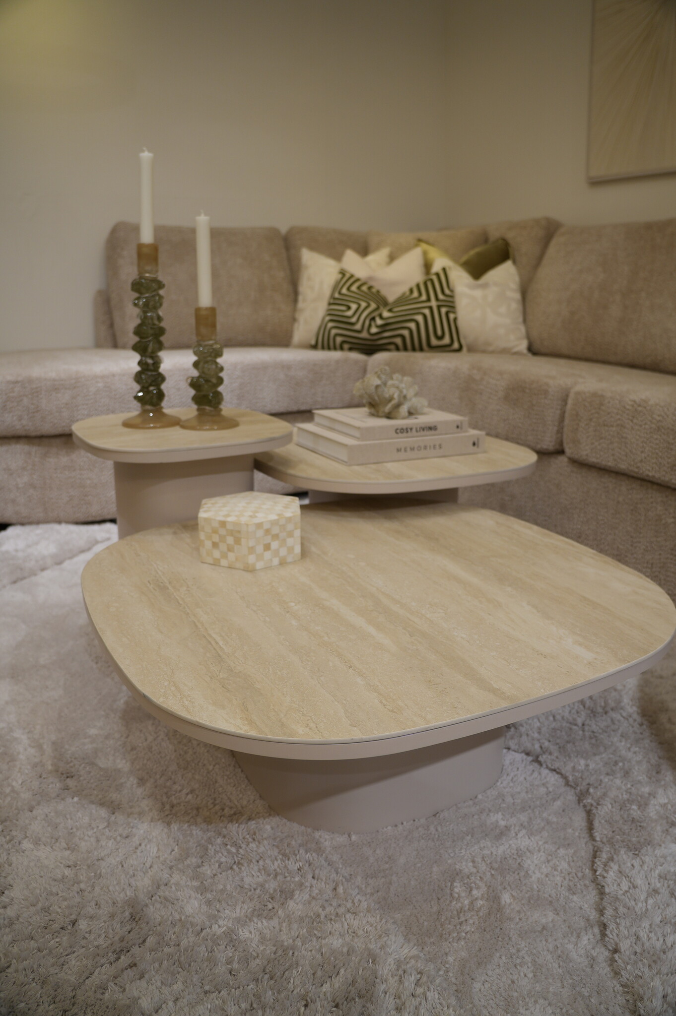 Salontafel Como -  Mat Beige - Keramiek (travertin look) - Set van 3