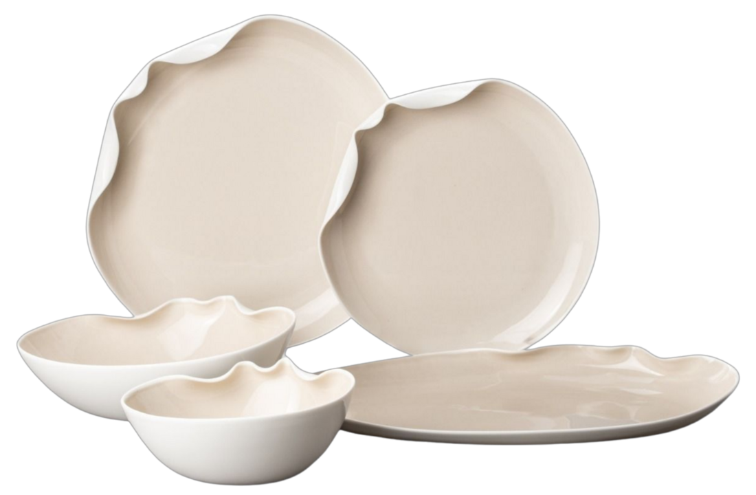 Bricard Miramas Serviesset 25 delig - Porselein - Wit/Taupe - Organisch