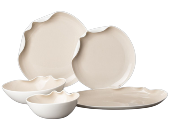 Bricard Miramas Serviesset 25 delig - Porselein - Wit/Taupe - Organisch