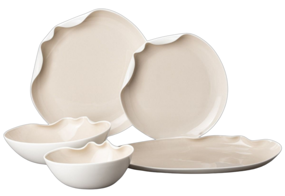 Bricard Miramas Serviesset 25 delig - Porselein - Wit/Taupe - Organisch