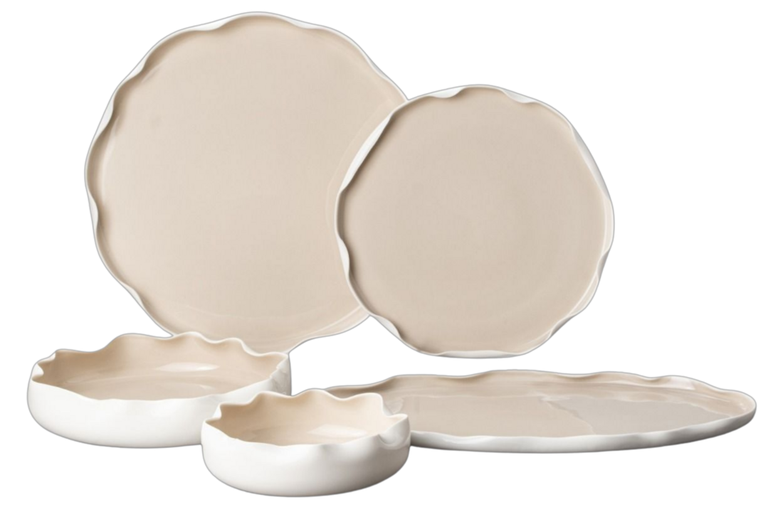 Bricard Nice Serviesset 25 delig - Porselein - Wit/Taupe - Organisch