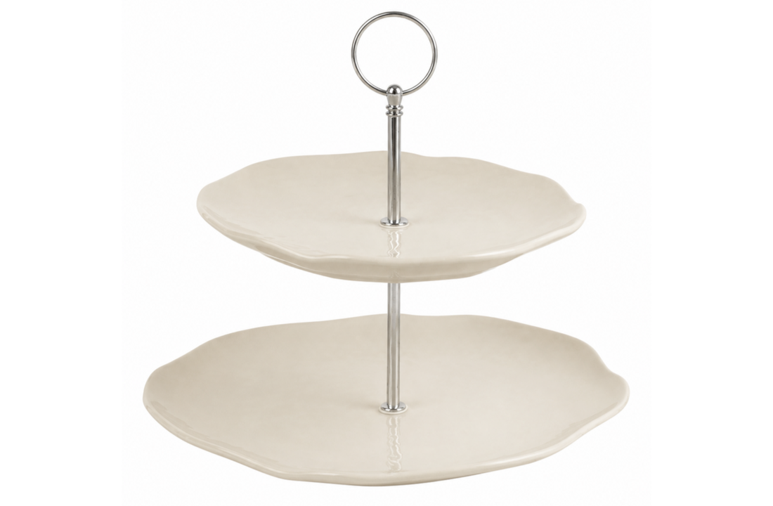 Etagère Cermico | Beige - 2 Laags | Ø20.5 cm en Ø27.3 cm