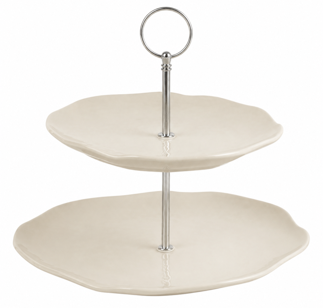 Etagère Cermico | Beige - 2 Laags | Ø20.5 cm en Ø27.3 cm