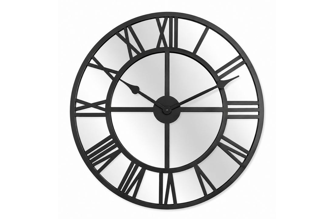 Luxe Wandklok Spiegelglas | Zwart Metaal 60 cm