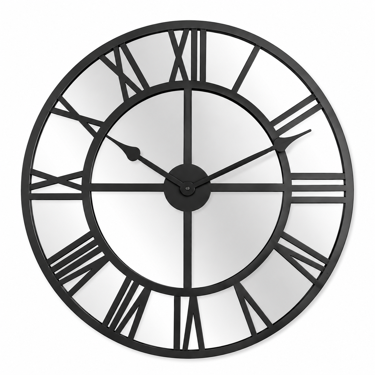 Luxe Wandklok Spiegelglas | Zwart Metaal 60 cm