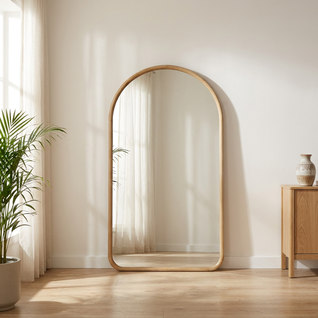 Boogspiegel Livia Naturel Eiken  - 100 x 180 cm  -  Houten spiegel