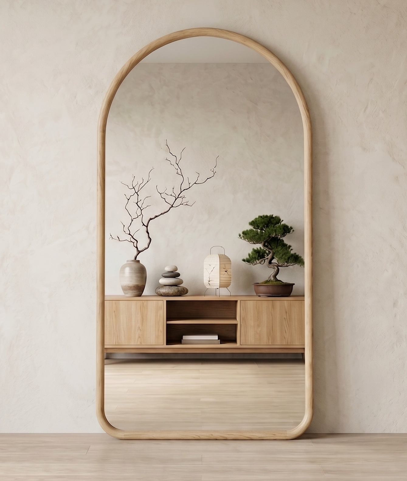 Boogspiegel Livia Naturel Eiken  - 100 x 180 cm  -  Houten spiegel