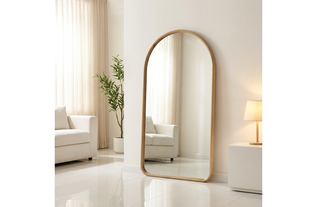 Boogspiegel Livia Naturel Eiken  - 100 x 180 cm  -  Houten spiegel