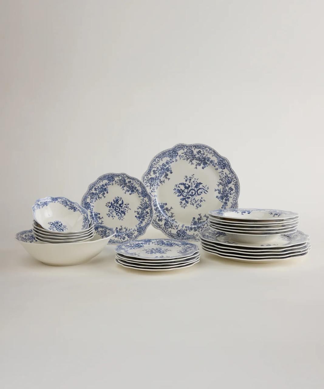 Vintage Serviesset 25-Delig - Porselein - Blauw