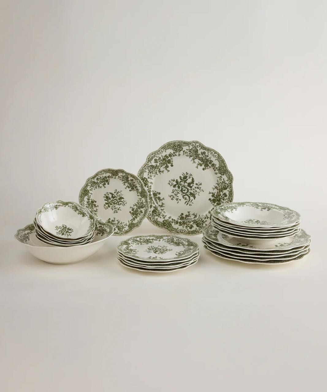 Vintage Serviesset 25-Delig - Porselein - Groen