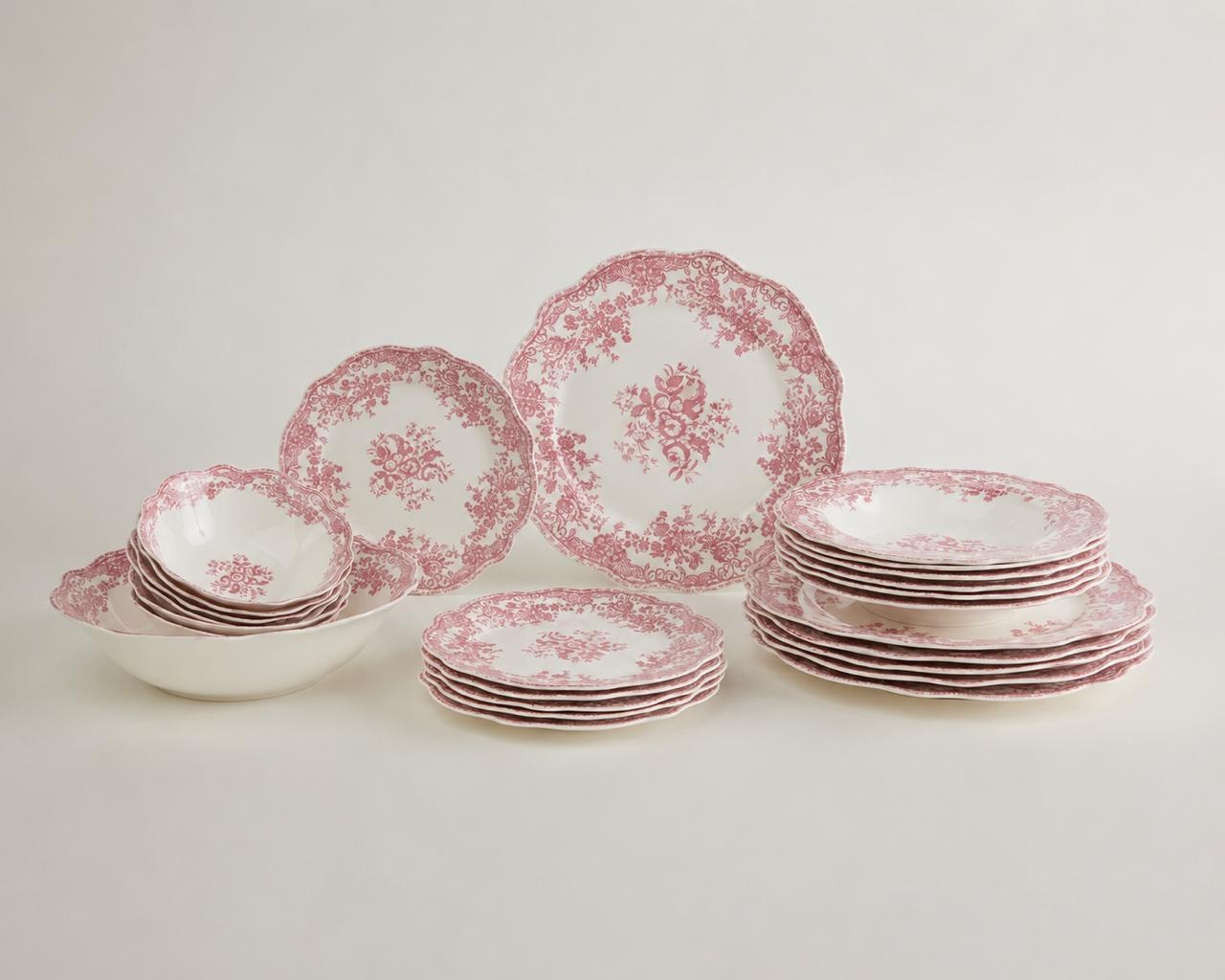 Vintage Serviesset 25-Delig - Porselein - Roze